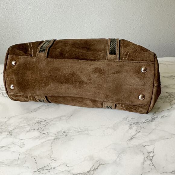 Coach Brown Suede Metallic Beaded Zip Top Shoulder Bag includes Hangtag - Picture 7 of 16